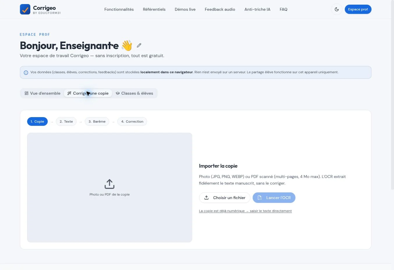 Interface de Corrigeo