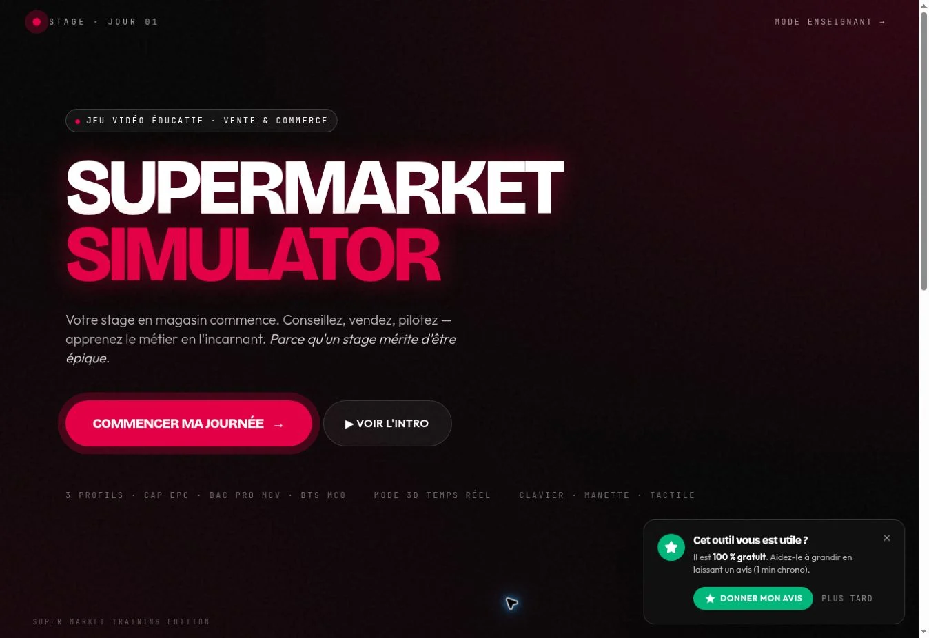 Interface de Mon stage supermarché
