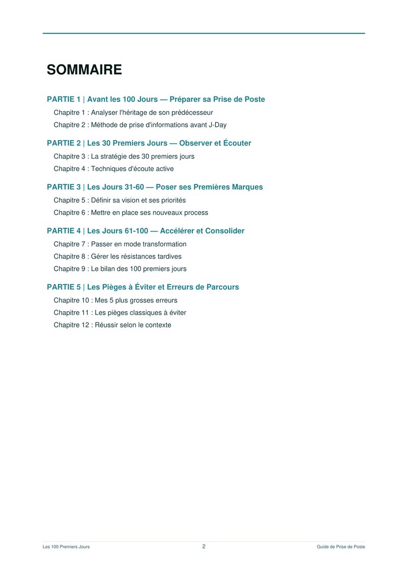 Les 100 Premiers Jours — Guide du Nouveau Manager - page 2